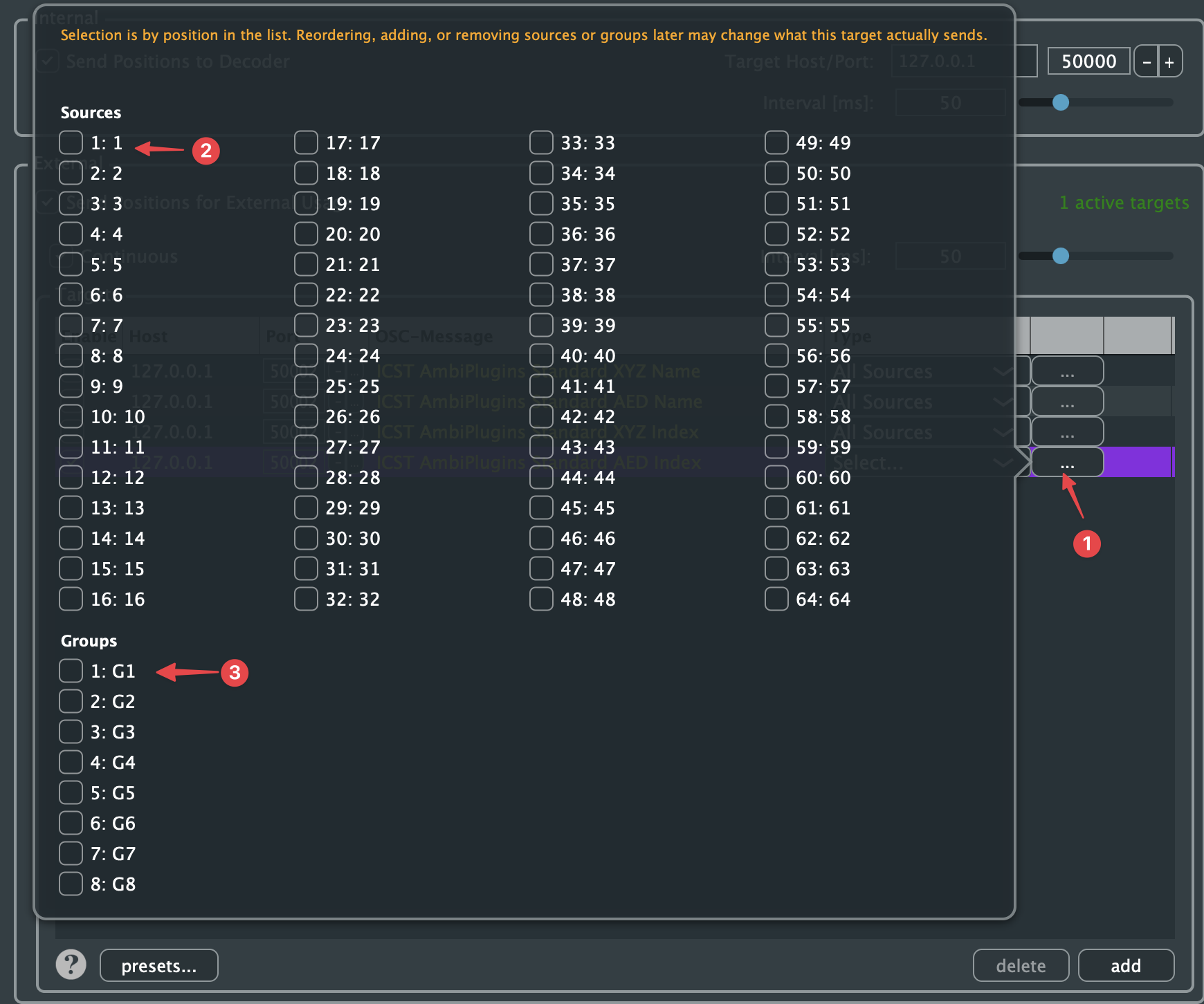 Selection via … (1): individual sources (2) and groups (3)