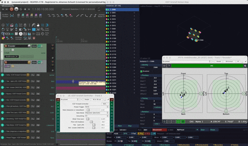 Automation envelope workflow — Offset X/Y/Z, Move X/Y/Z and Zoom drawn in REAPER envelope lanes