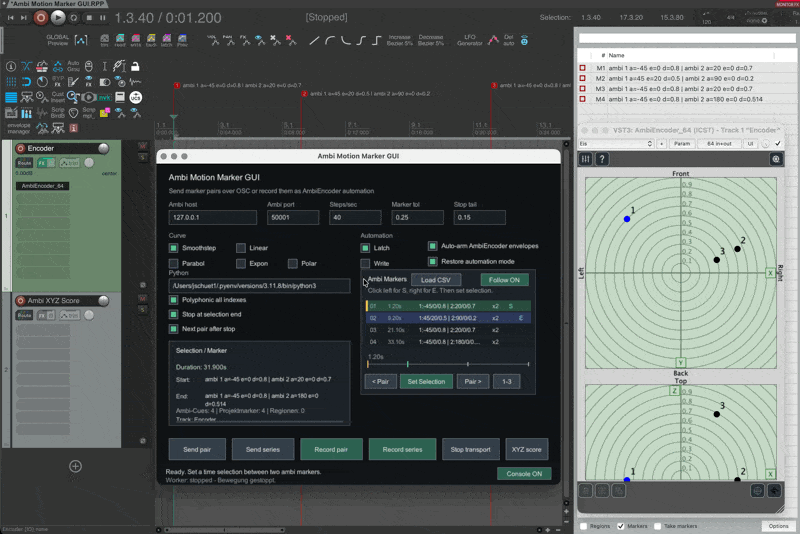 ICST Ambi Motion Marker GUI with four markers loaded