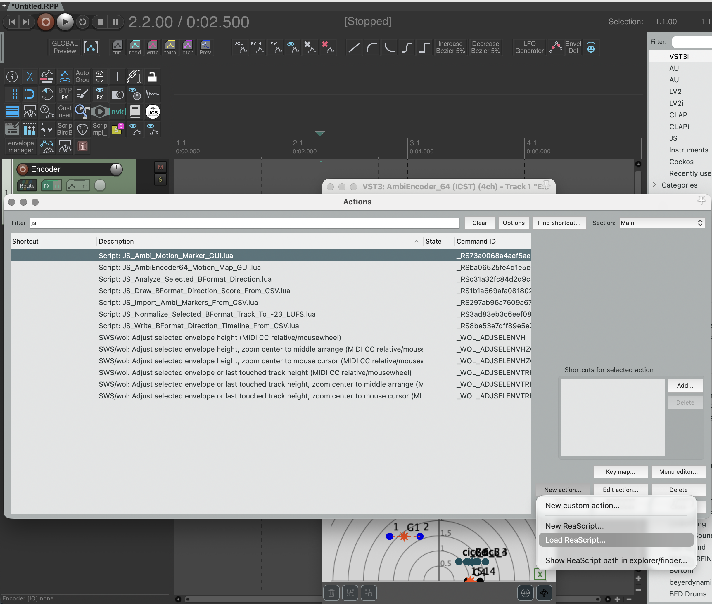REAPER Actions menu — Load ReaScript dialog